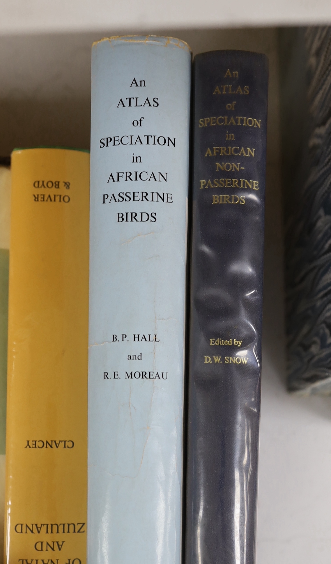 Clancey, P.A. - The Birds of Natal and Zululand. folded map, num. plates (some coloured) and other illus.; publisher's cloth and d/wrapper, 4to. 1964; Hall, B.P. & Moreau, R.E. - An Atlas of Speciation in African Passeri